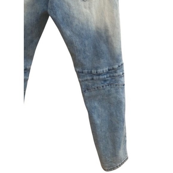 Smoke Rise Mens Distressed Moto Jeans Blue Acid Wash Slim Fit 36x32 RN 82930 - Picture 5 of 8